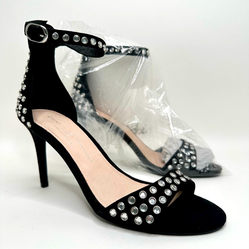 NEW Chinese Laundry Black Suede Rhinestone Stilettos